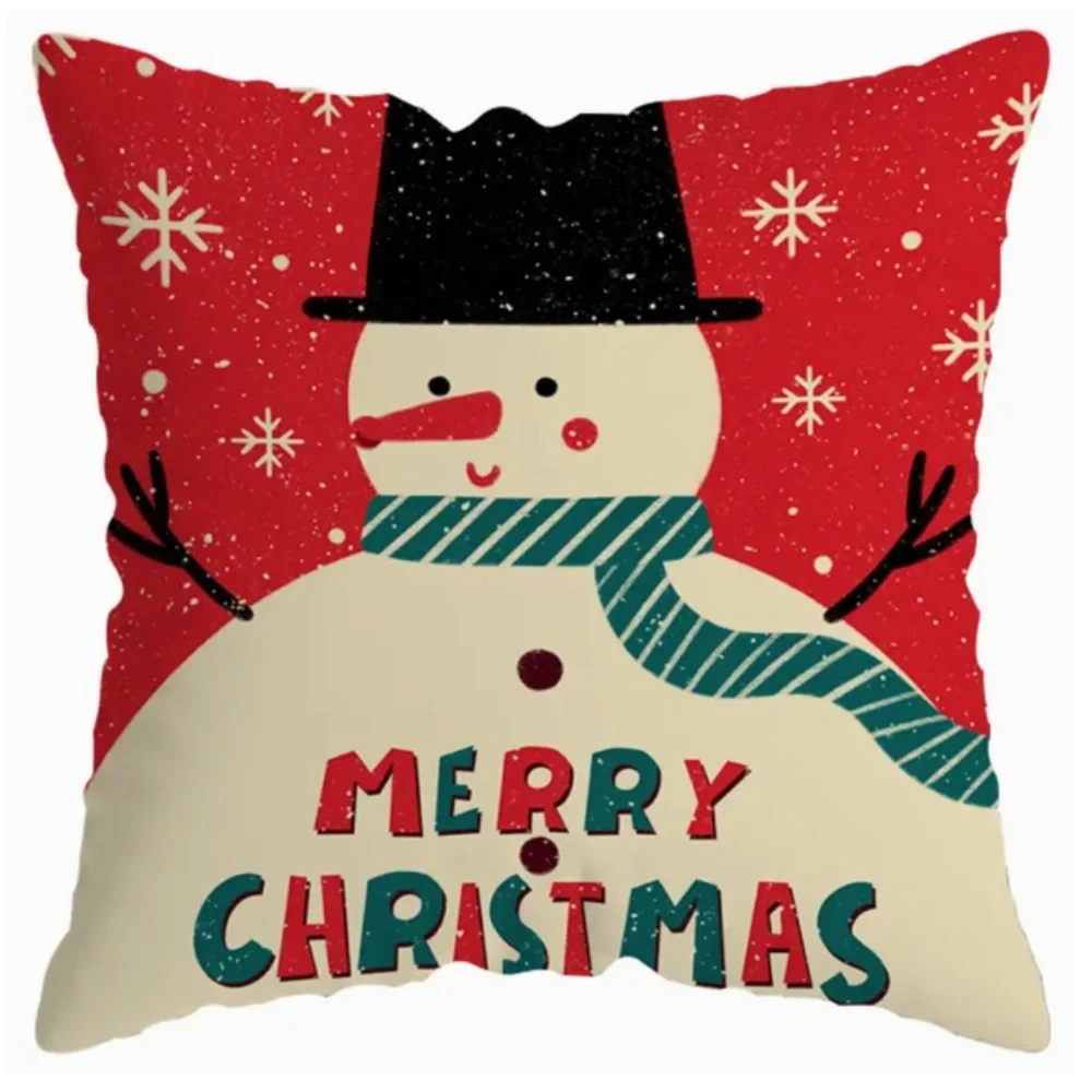 NEW RETRO LOOK MERRY CHRISTMAS FROSTY THE SNOWMAN POLYESTER PILLOW COVER 17.7